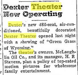 Dexter Theatre - 1949 Opening Ad